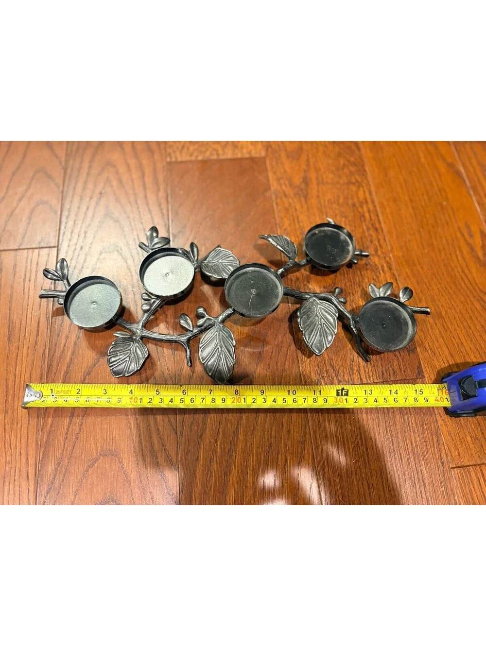 5 Tea light Candle Holder Leaves On Metal Branch 15” Long